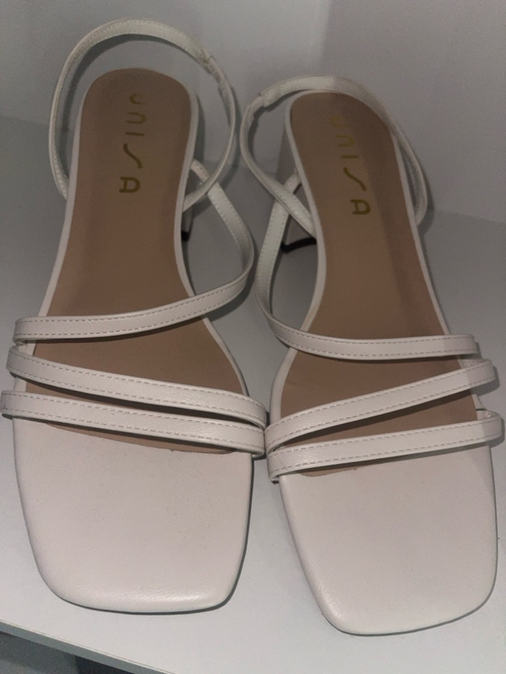 Unisa White Double-Strap Square-Toe Sandals